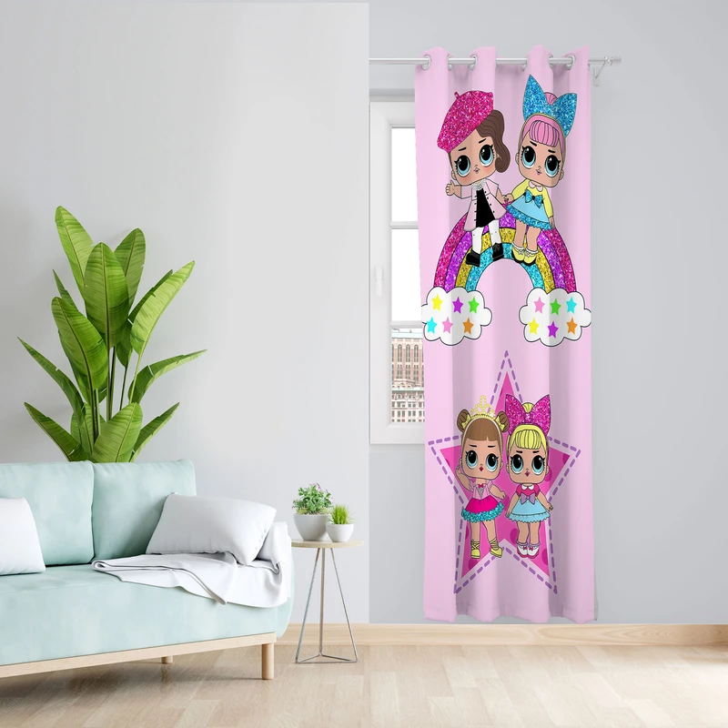 پرده مدل دختر رنگین کمان مخمل پانچی کد 4573 سایز 140x280 سانتی متر