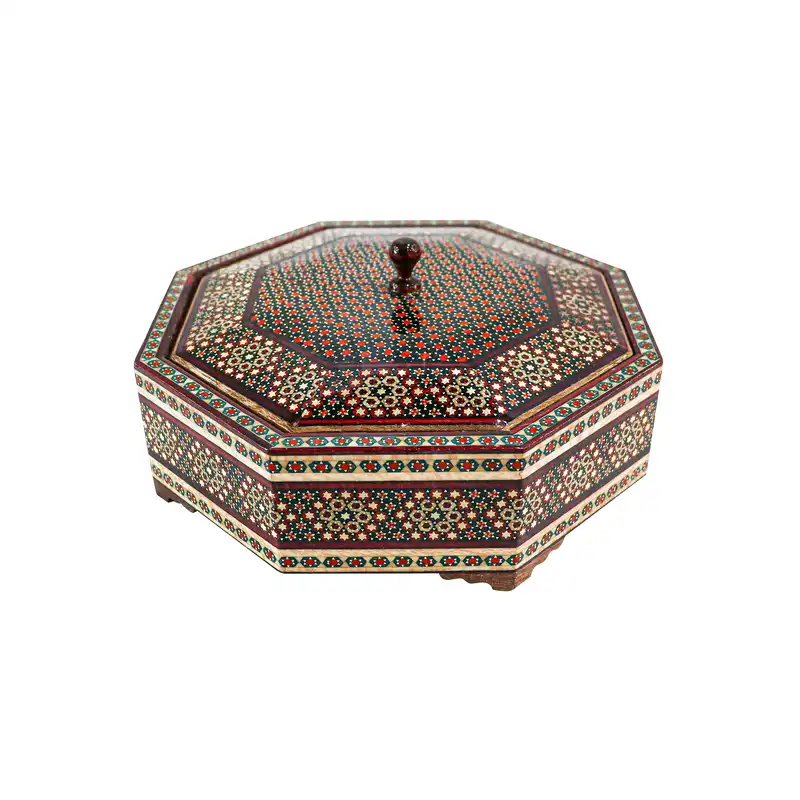 شکلات خوری خاتم کاری مدل 6 ضلعی کد red3a19p8