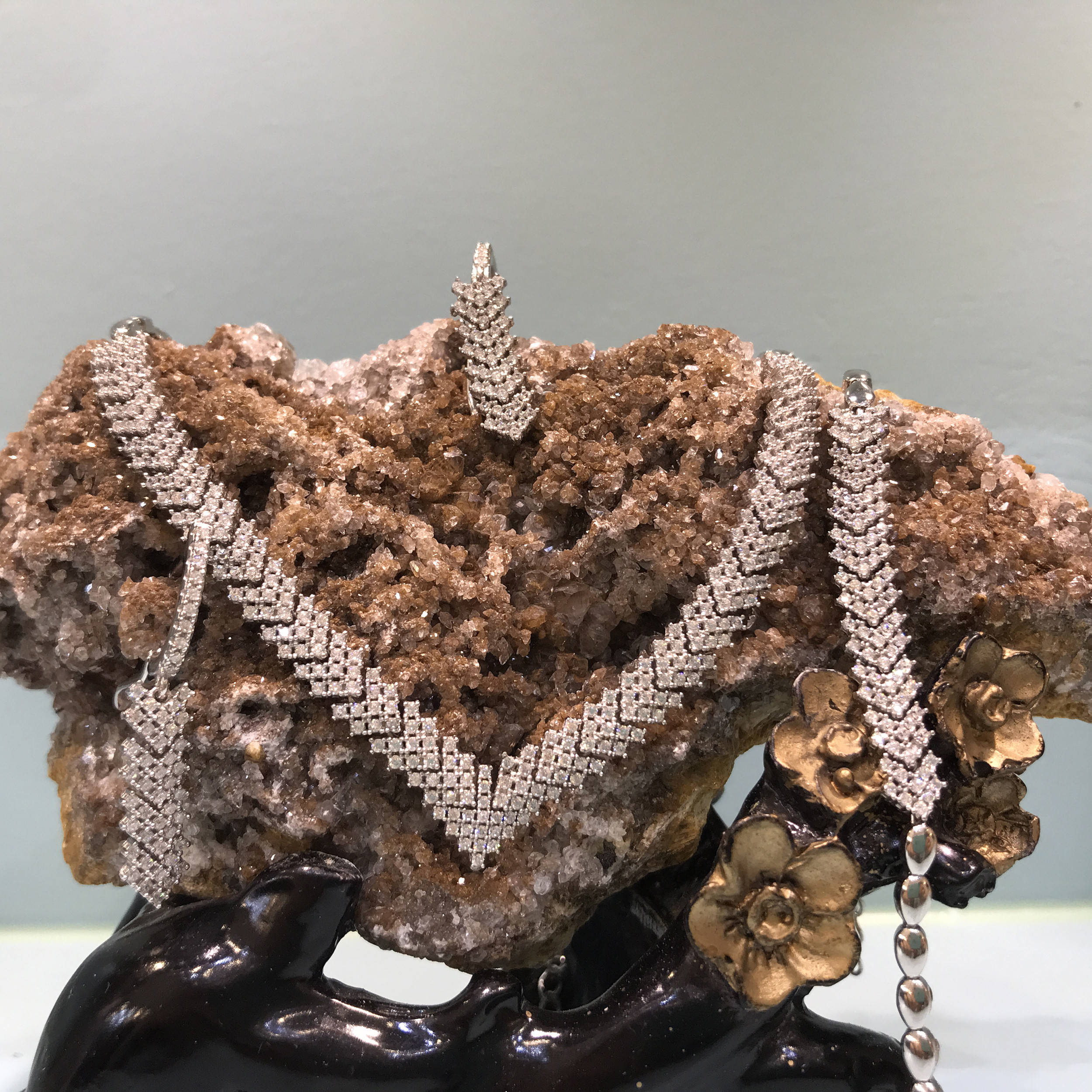 نیم ست نقره زنانه مدل پرنس جناقی روکش رادیوم