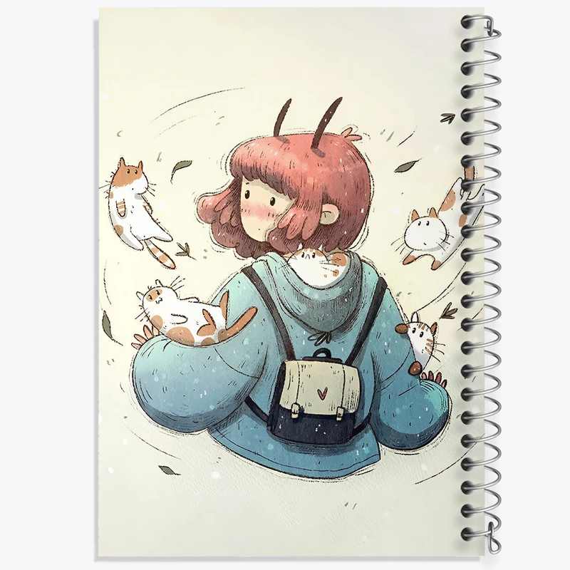 دفتر شطرنجی 50 برگ خندالو طرح دختر و گربه های بامزه کد F7421