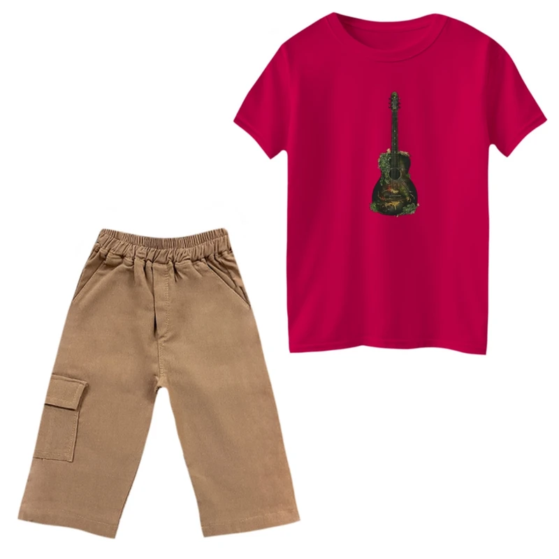 ست تی‌شرت و شلوارک پسرانه مدل گیتار last of us رنگ سرخابی