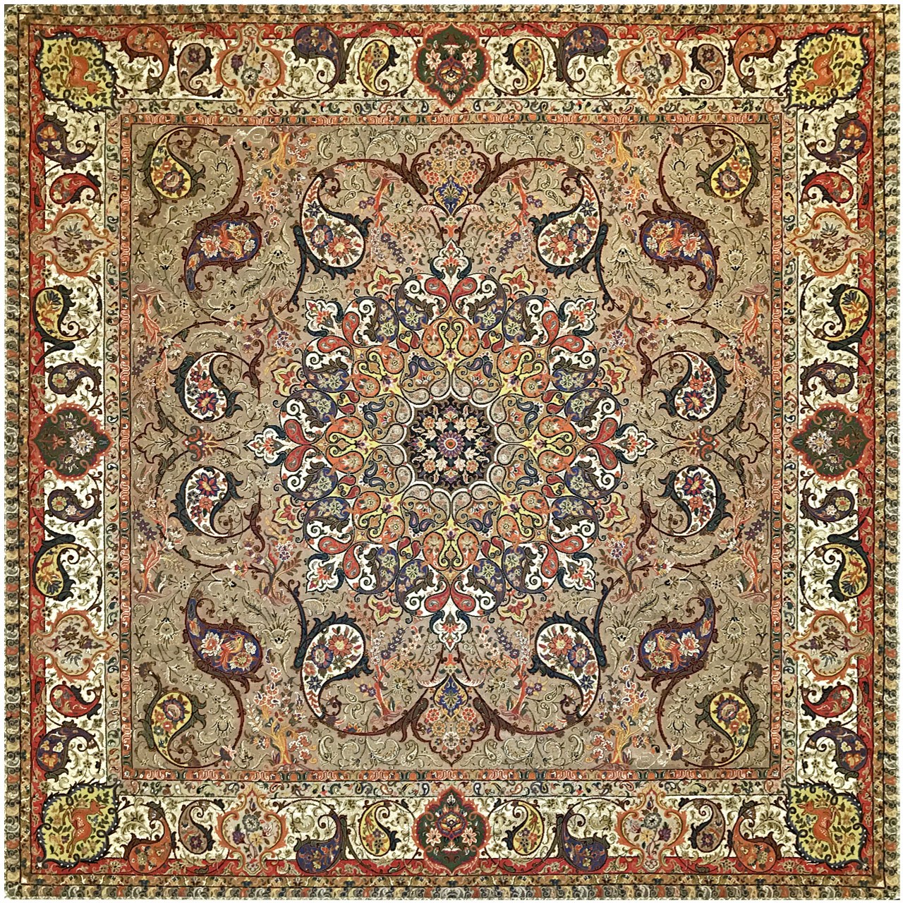رومیزی ترمه ابریشمی خانه ترمه ایران طرح شهریار 5732 سایز 100 در100