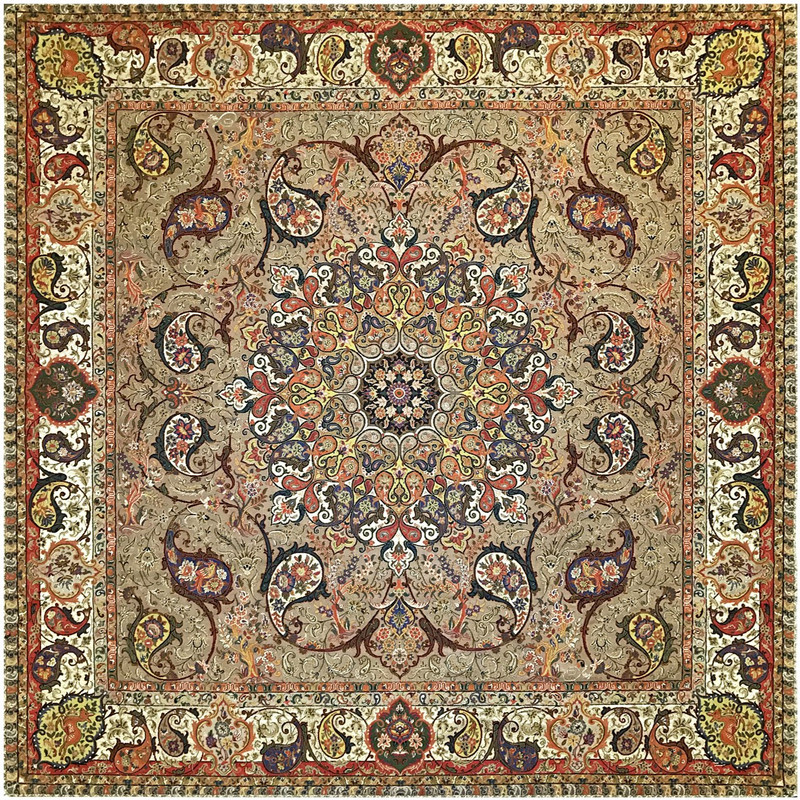 رومیزی ترمه ابریشمی خانه ترمه ایران طرح شهریار 5732 سایز 100 در100