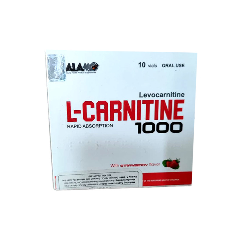 ویال خوراکی ال کارنیتین 1000 توت فرنگی آلامو بسته 10 عددی