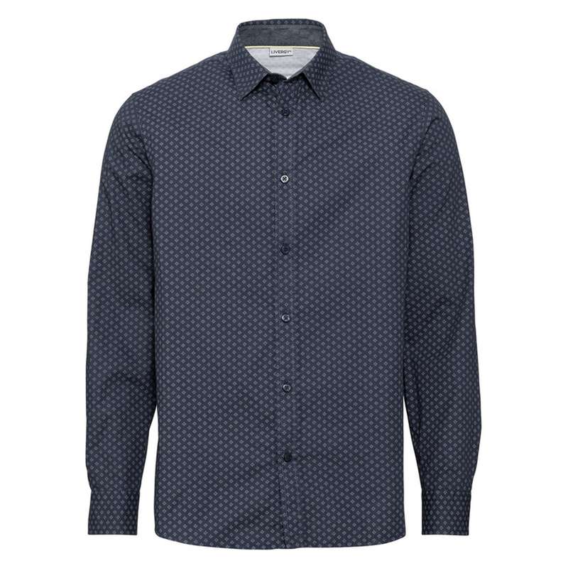 پیراهن آستین بلند مردانه لیورجی مدل پترن دار کد Antic2022NB رنگ سرمه ای