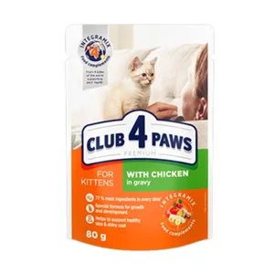 غذای پوچ بچه گربه کلاب فور پاز مدل Kitten/chicken in gravy وزن 80 گرم