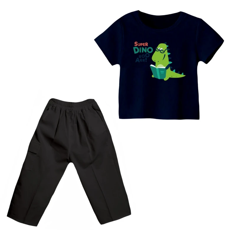 ست تی شرت و شلوارک پسرانه مدل دایناسور کد 5