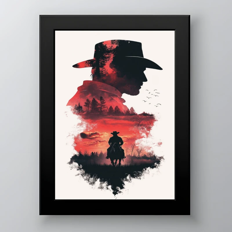 تابلو طرح بازی RED DEAD 2 مدل دکوراتیو گیمینگ فریم مشکی