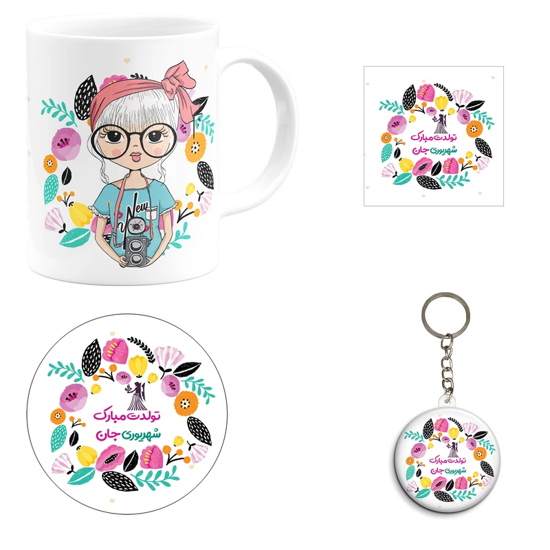 ست هدیه ماگ مدل ماه تولد شهریور طرح دخترانه کد A2 مجموعه 4 عددی