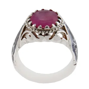 انگشتر نقره مردانه بازرگانی میلادی مدل سنگ یاقوت کلکسیونی رکاب دست ساز  سیاه قلم کد AM_1541