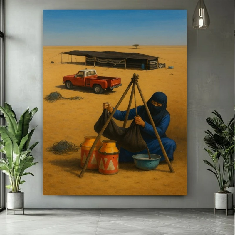 تابلو بوم طرح مخمل خیمه مدل شیر و شن کد PY400