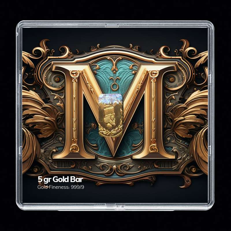 شمش طلا 24 عیار مدوپد مدل حرف M کد SH-10505