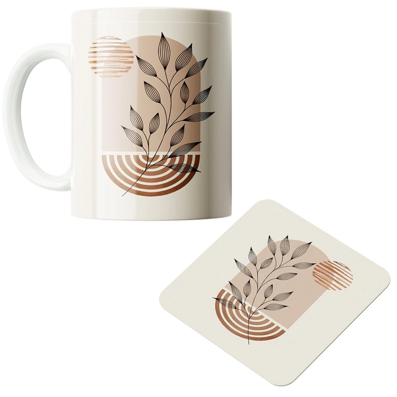 ماگ پاد آفرین مدل گل مینیمال کد z407 به همراه زیر لیوانی