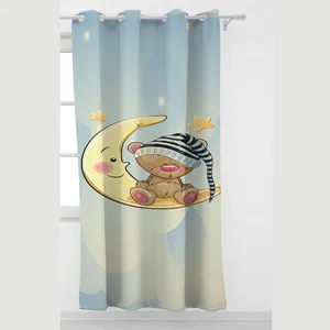 پرده مدل پانچی طرح خرس و ماه سایز 145x200 سانتی متر