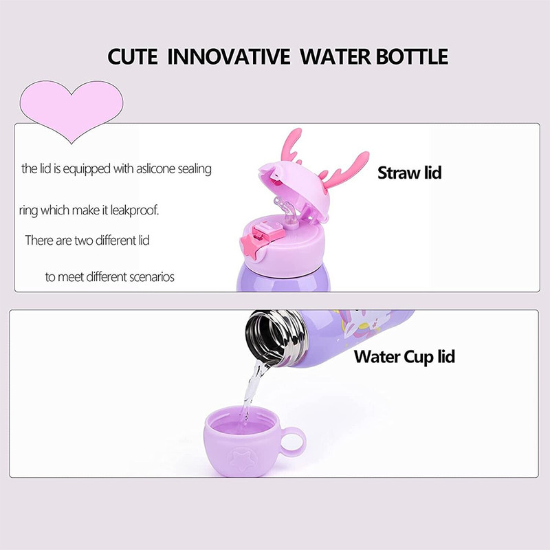 فلاسک کودک مدل شاخ گوزن طرح یونیکورن گنجایش 0.5 لیتر