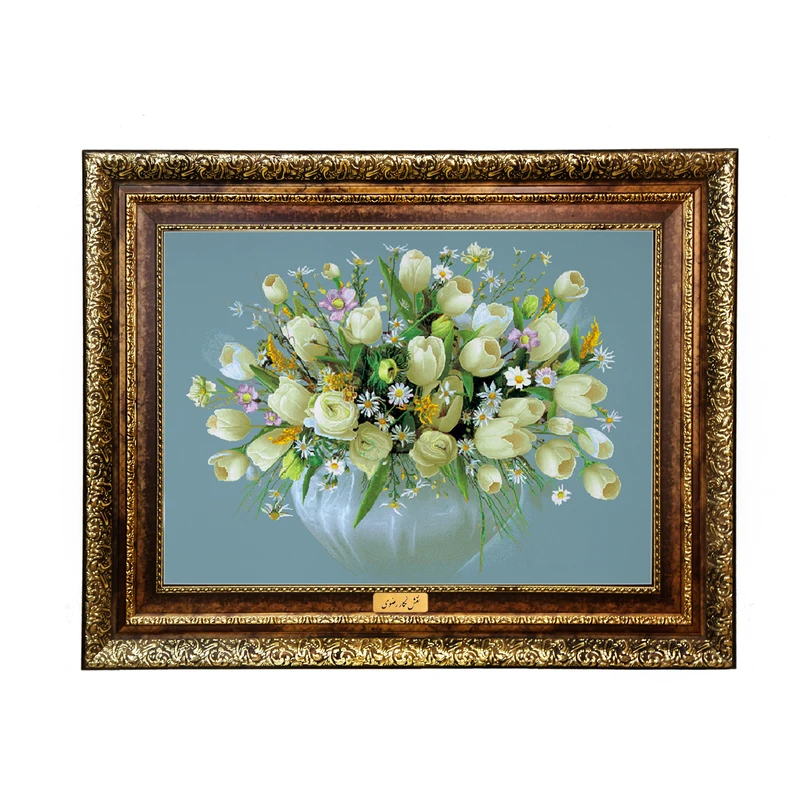 تابلو فرش ماشینی نقش نگار رضوی طرح گل کد 2486H