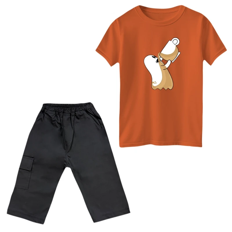 ست تی‌شرت و شلوارک پسرانه مدل روح و قهوه