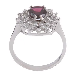انگشتر نقره زنانه بازرگانی میلادی مدل یاقوت سرخ نگین برلیان کد AWR_1303