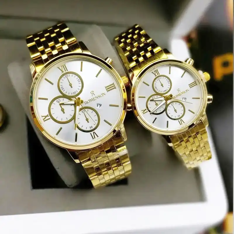 ست ساعت مچی عقربه ای زنانه ومردانه مدل سه موتور کد rom 01