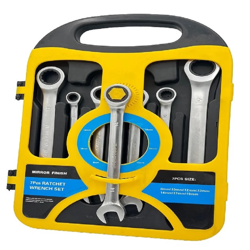 آچار جغجغه ای مدل یک سر تخت سایز 8 میلی متر مجموعه 7 عددی