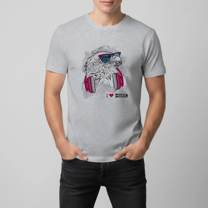 تیشرت ملانژ مردانه الینور طرح عقاب و هدفون مدل EML65