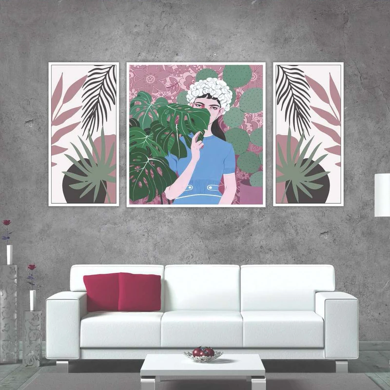 تابلو بکلیت طرح مدرن دیجیتال آرت مدل W-2159 فریم سفید مجموعه 3 عددی