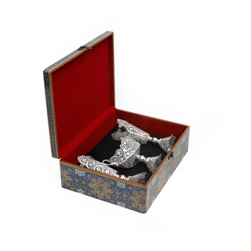 ست هدیه گلدان و میوه خوری ملیله کاری آرا هنر فاخر ایرانی مدل V220 مجموعه 3 عددی