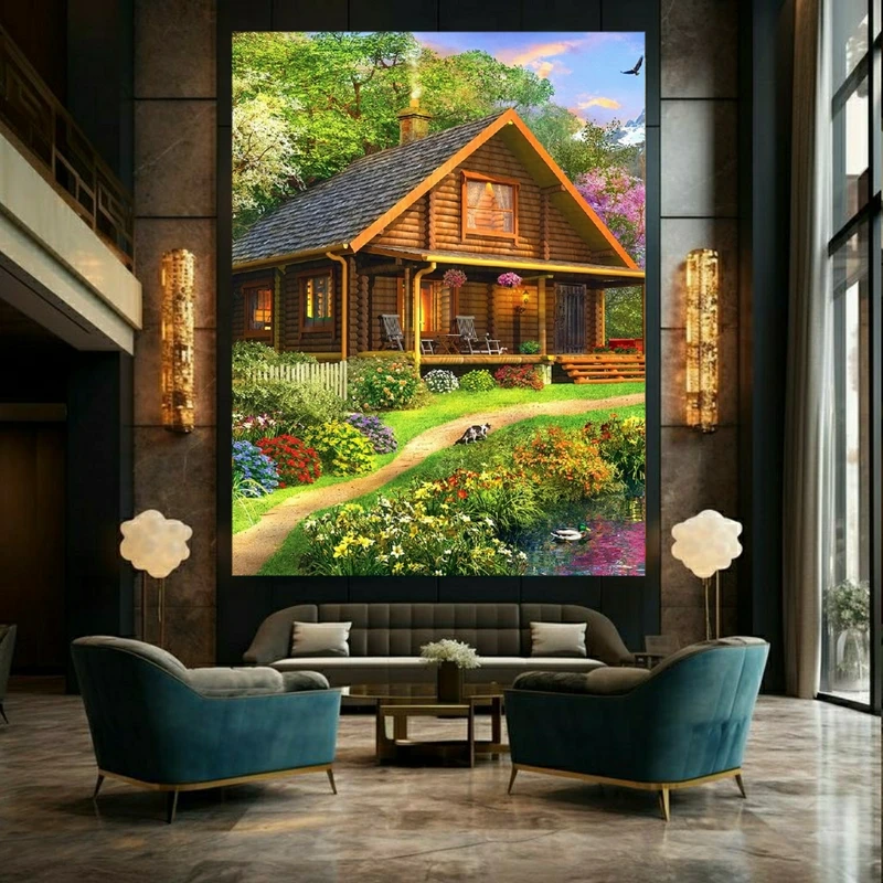 تابلو بوم طرح کلبه جنگلی مدل طبیعت کد BK23484