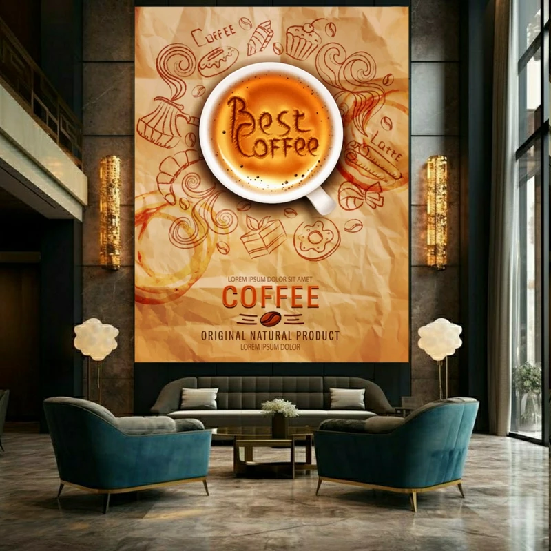 تابلو بوم طرح مخمل فنجان قهوه مدل کافی کد BK23157