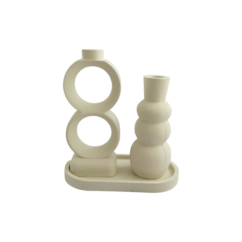 ست گلدان و جاشمعی بتنی مدل نیپون به همراه سینی