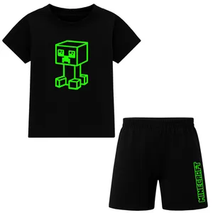 ست تی شرت آستین کوتاه و شلوارک راحتی پسرانه مدل M07 طرح ماینکرفت
