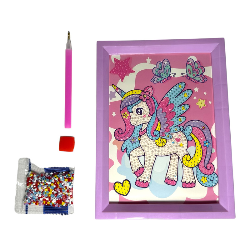 بازی آموزشی مدل ساخت تابلو نقاشی الماسی قاب دار طرح یونیکورن