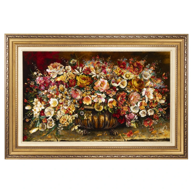 تابلو فرش دستباف سی پرشیا طرح گل در گلدان سنگی کد 904250