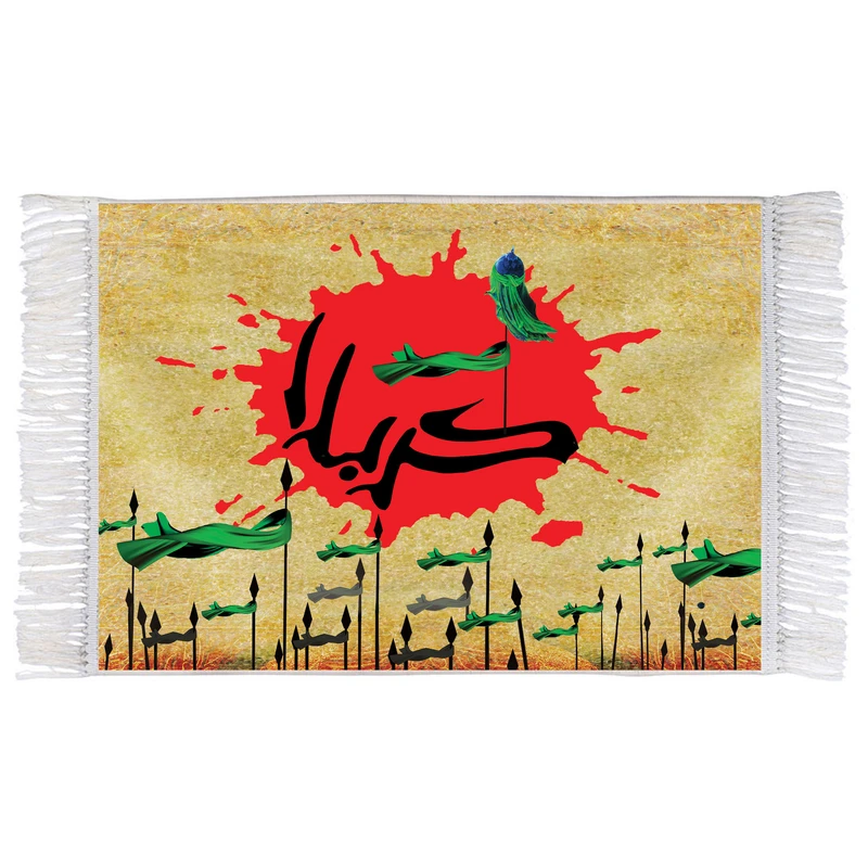 فرش ماشینی دیوارکوب اطلس آبی طرح کربلا مدل T2352