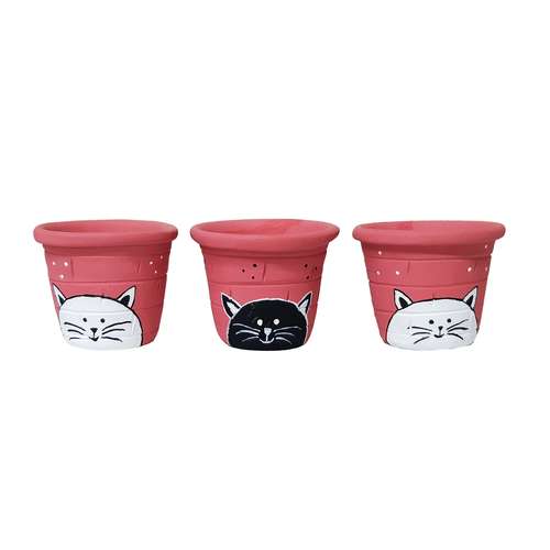 گلدان سفالی طرح گربه ملوس مدل HT - 008 مجموعه 3 عددی