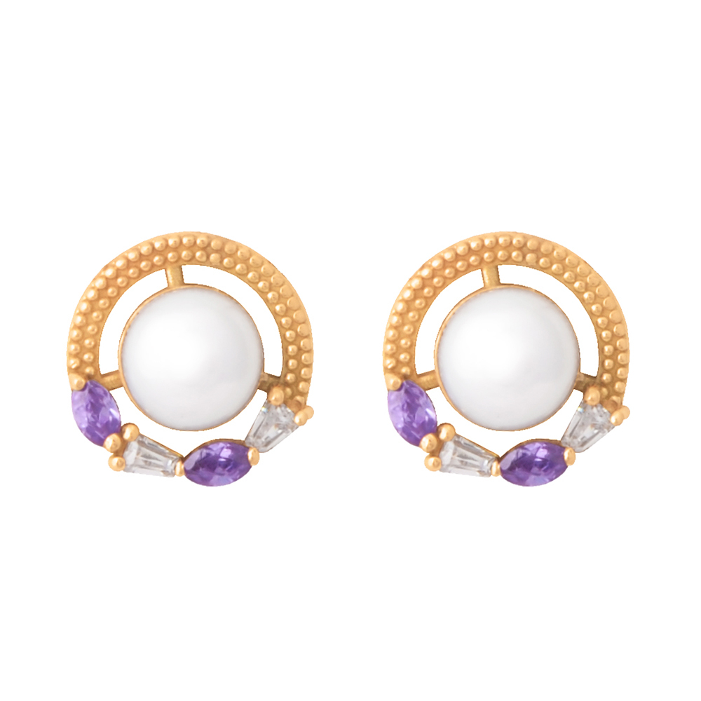 گوشواره طلا 18 عیار زنانه درگونه مدل آیرین دایره با نگین