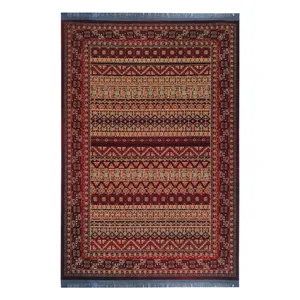 فرش ماشینی 700 شانه فرش مشهد زمینه لاکی حاشیه لاکی مدل 871358