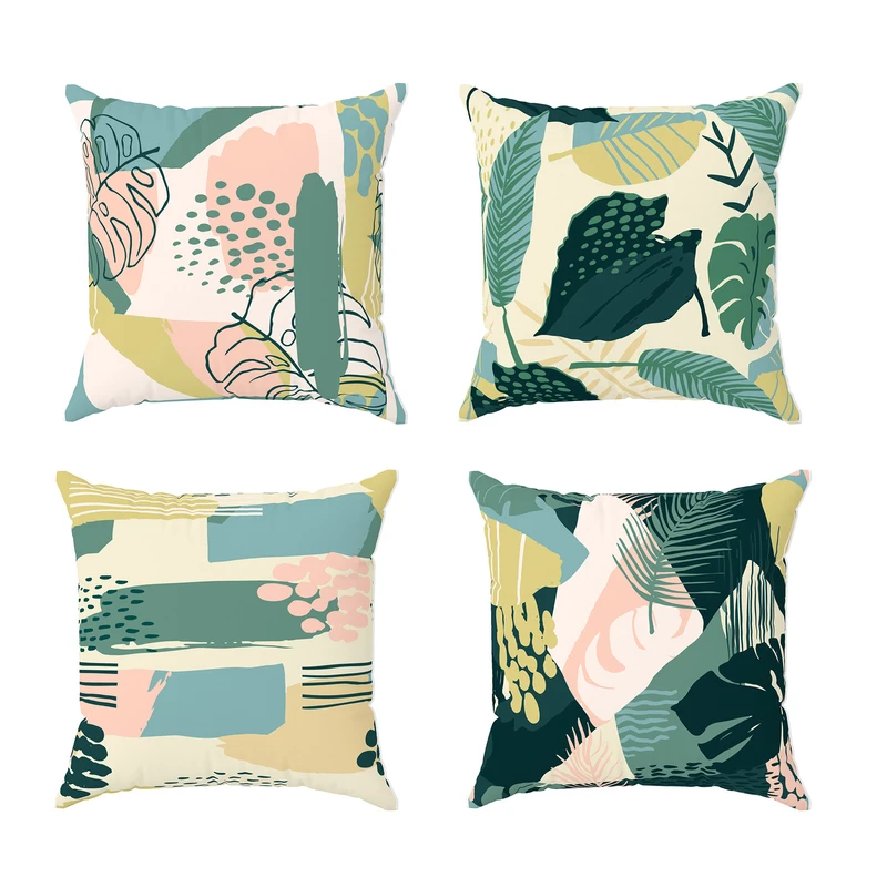 کاور کوسن مدل مخمل طرح برگ کد 5174 مجموعه چهار عددی