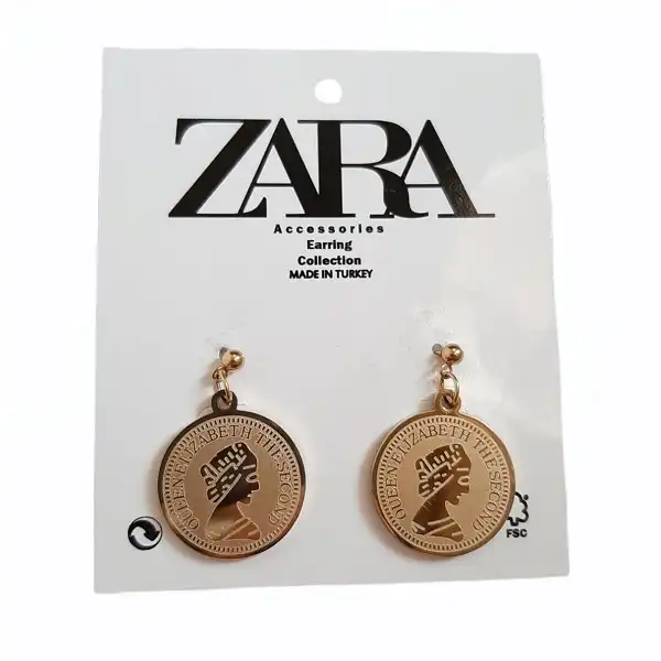 گوشواره زنانه  مدل سکه ای طرح ملکه الیزابت