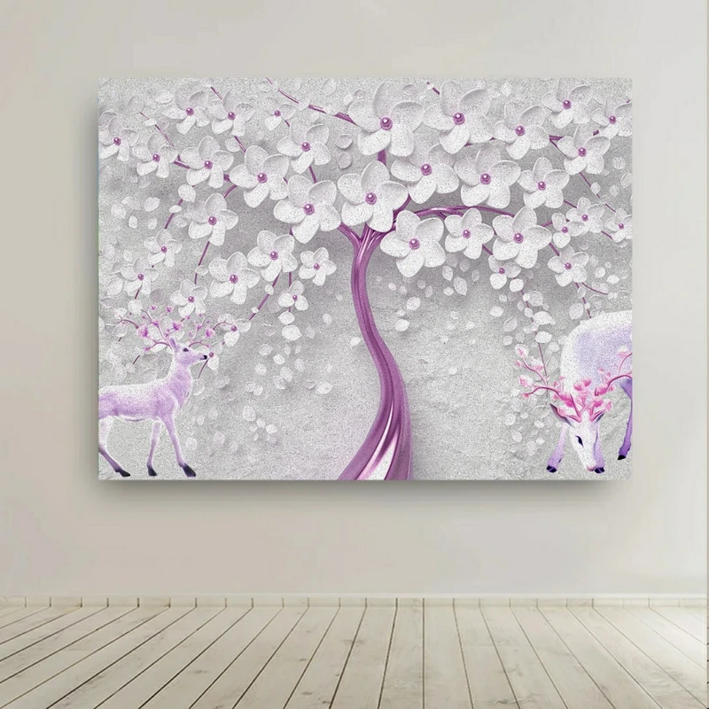 پوستر پارچه ای طرح مخمل نقاشی مدل درخت و شکوفه کد BK27035