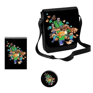کیف دوشی مدل ماینکرافت طرح  Minecraft کد s1 به همراه دفتر یادداشت و پیکسل