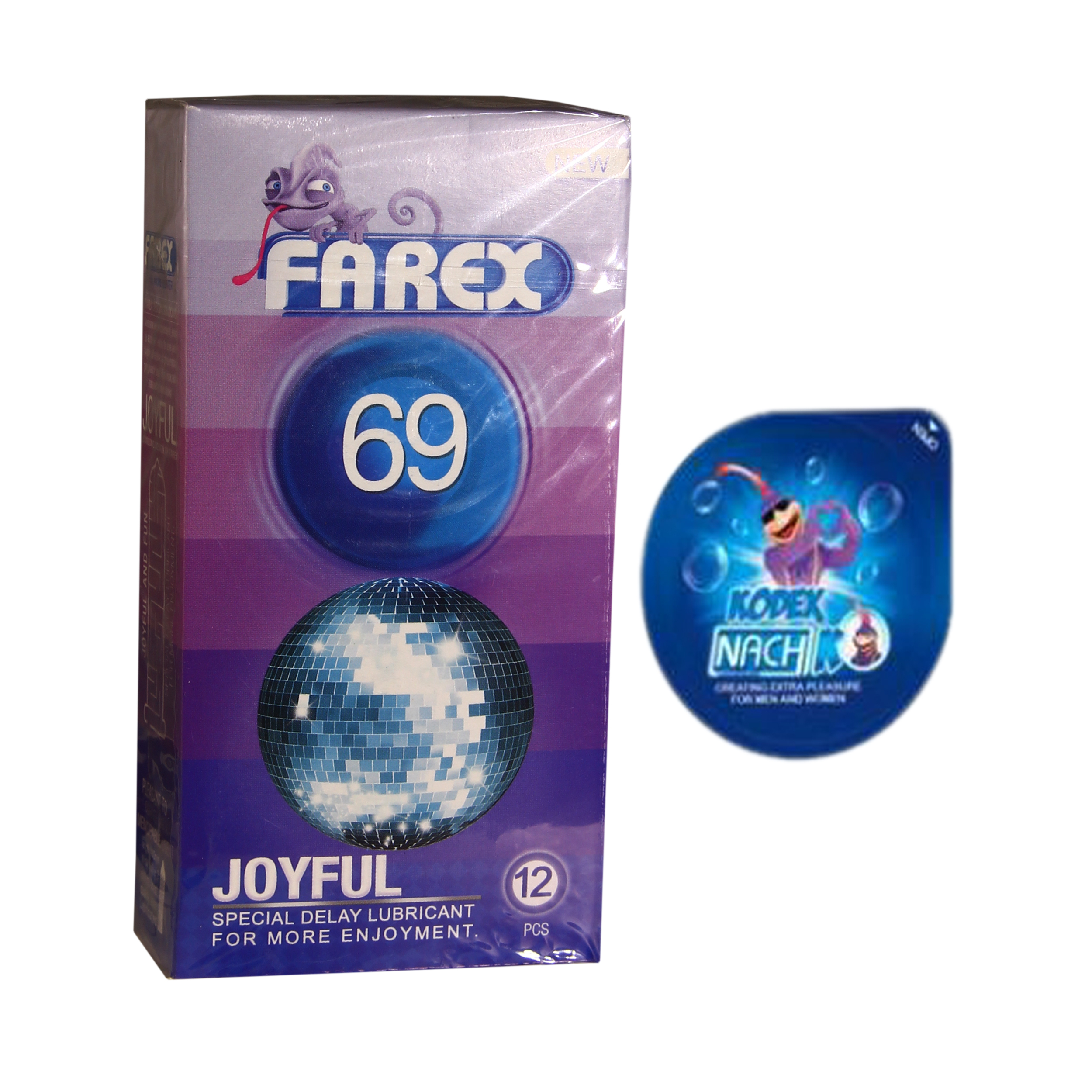 کاندوم فارکس مدل Joyful 69 بسته 12 عددی به همراه کاندوم ناچ کدکس مدل بلیسر 