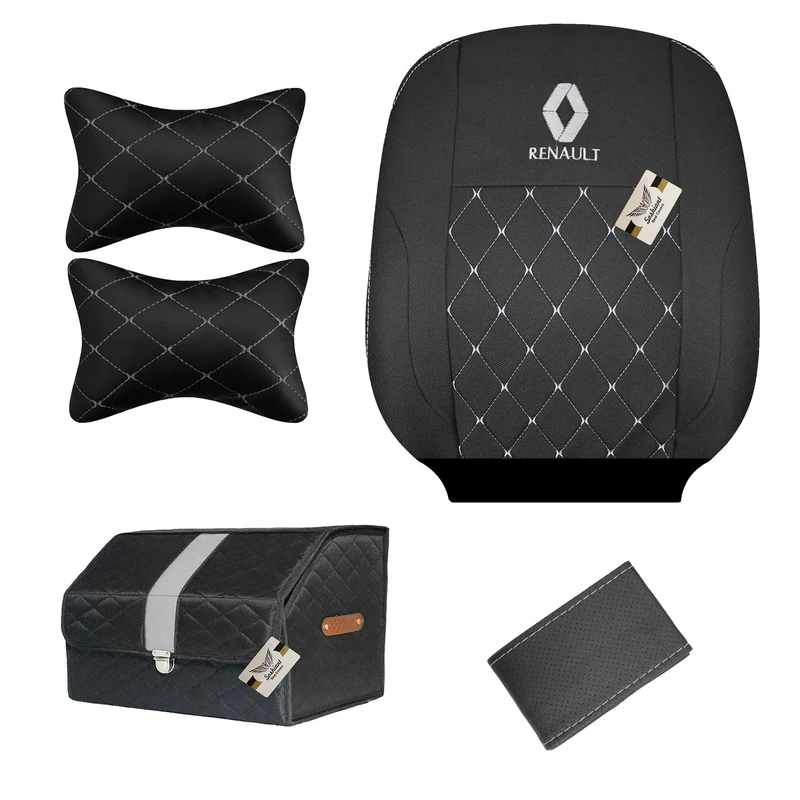 روکش صندلی سوشیانت مدل فابریک مناسب برای رنو L90 به همراه پشت گردنی و دور فرمان و باکس صندوق  