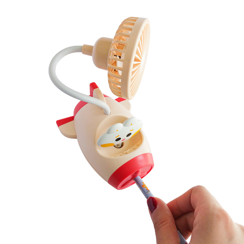 تراش رومیزی مدل فن دار طرح پنکه به همراه مداد الیپون هیولا و پاک کن بیسکویتی بسته 6 عددی