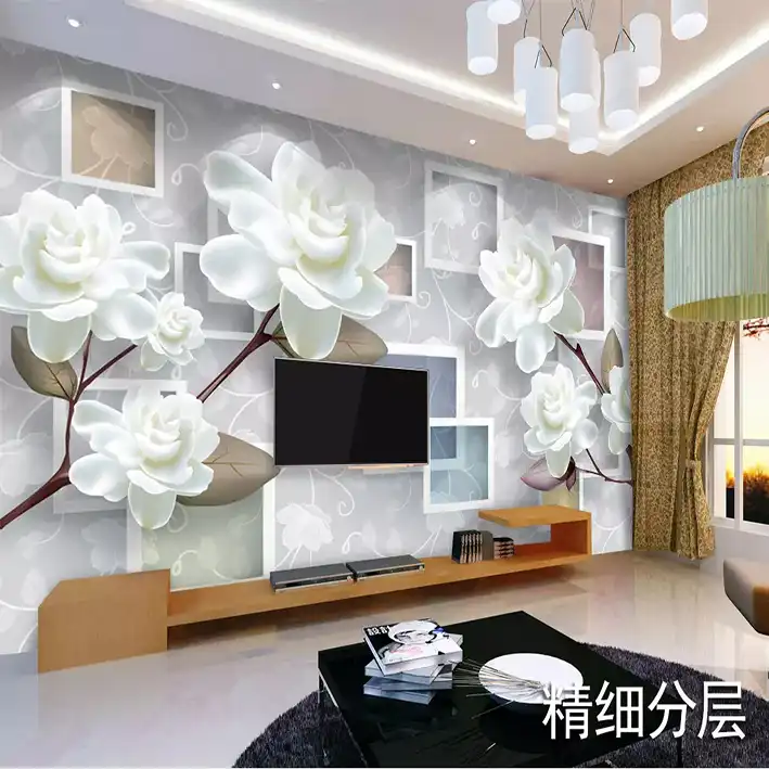 پوستر دیواری سه بعدی مدل گل برجسته سفید DRVF1114