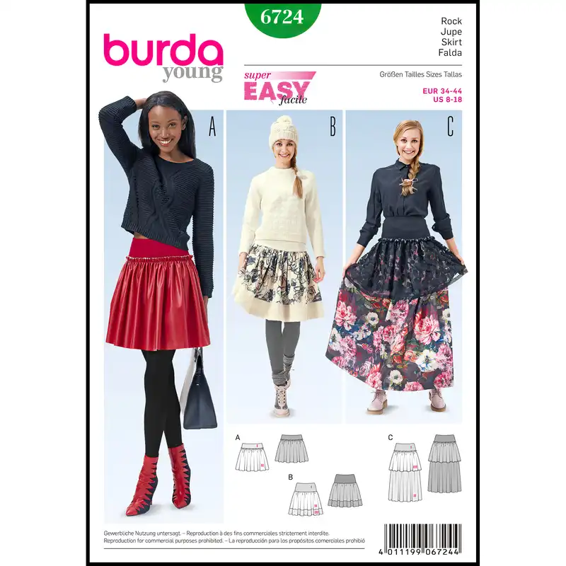 الگو خیاطی دامن زنانه بوردا استایل کد 6724 سایز 34 تا 44 متد مولر