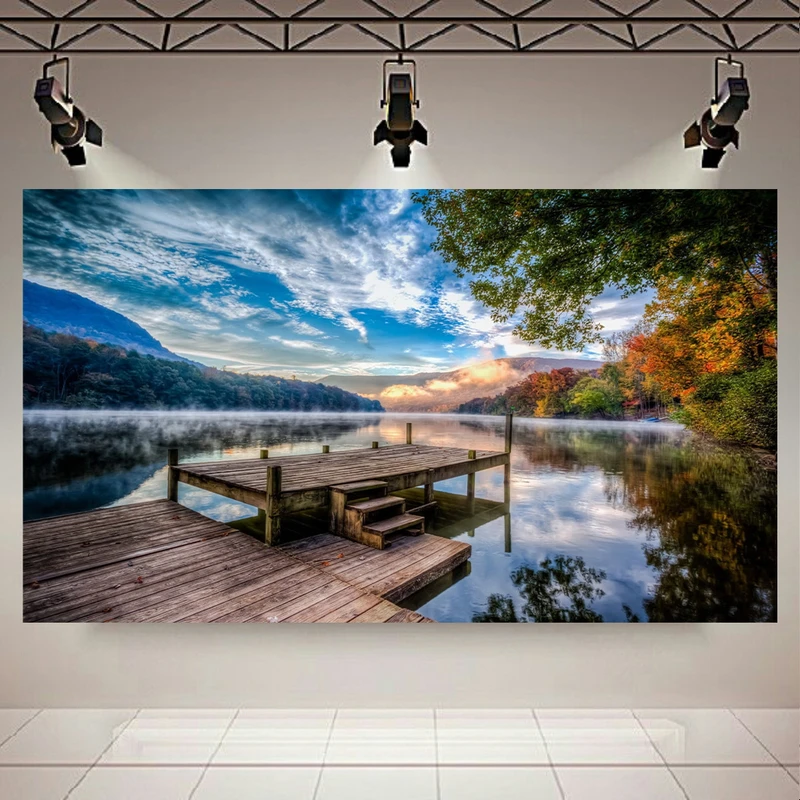 پوستر پارچه ای مدل چرم مخمل طبیعت کوهستان و دریاچه کد AR2320