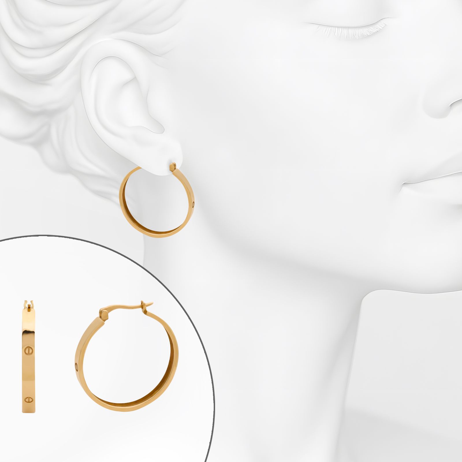 گوشواره حلقه‌ای طلا 18 عیار زنانه با طرح کارتیه لاو گلدم مدل E244001 -  - 7