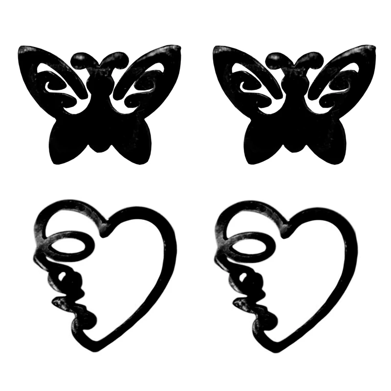 گوشواره زنانه طرح قلب و پروانه کد RKH_1532 مجموعه 2 عددی