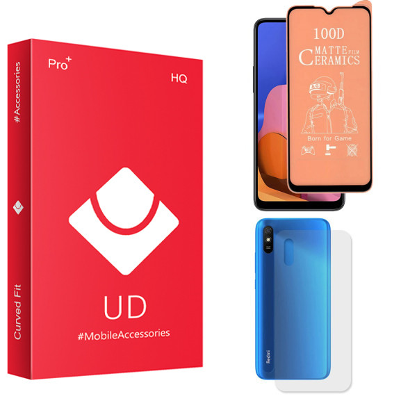 محافظ صفحه نمایش سرامیکی مات یو دی مدل HQ مناسب برای گوشی موبایل شیائومی Redmi 9a به همراه محافظ پشت گوشی
